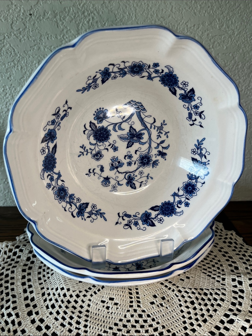 Vintage Blue & White Floral 8” Bowls Set of 3 Korea